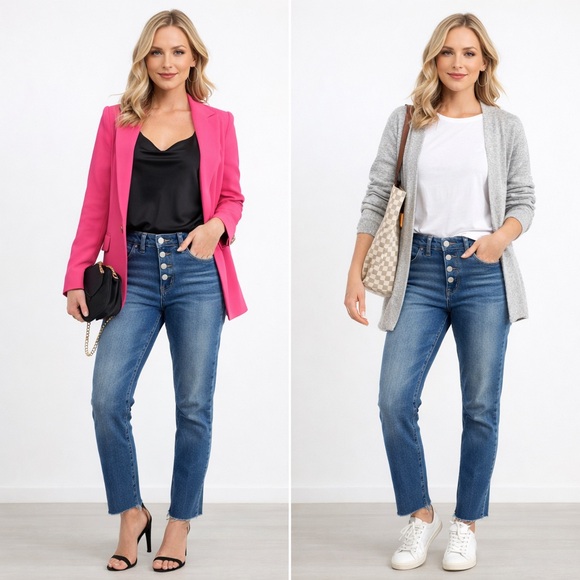 Trave Denim - Trave Sweet Emotion Jeans Size 25 Button Fly Cropped Raw Hem Medium Wash MadeUSA